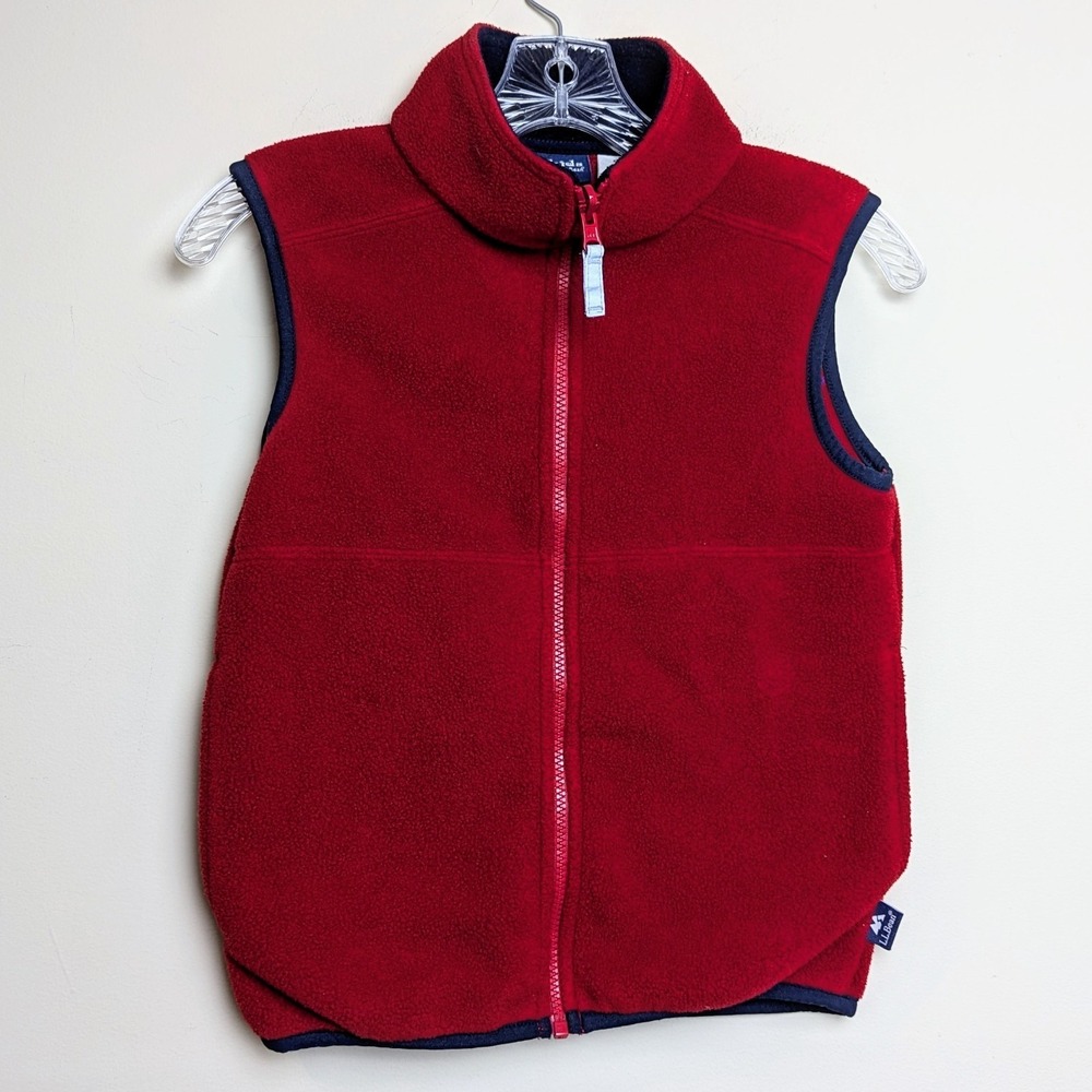 LL BEAN Vintage 90s LL Kids Fleece Vest Full Zip Red Size Small